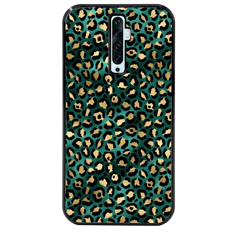 Coque noire taperso pour OPPO Reno 2 et 2Z avec motif leopard vert protection antichoc personnalisée