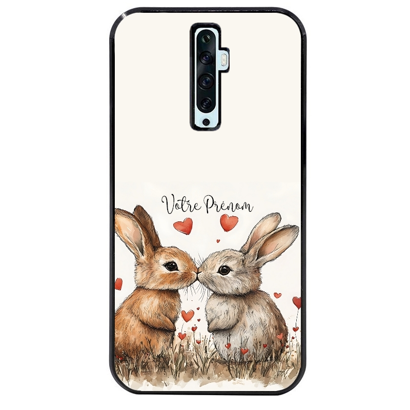 Coque noire taperso pour OPPO Reno 2 et 2Z avec motif lapin coeur avec prenom protection antichoc personnalisée