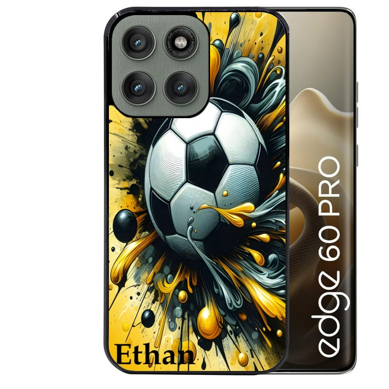 Coque noire taperso pour Moto Edge 60 et Neo Fusion Pro avec motif football personnalisee protection antichoc personnalisée