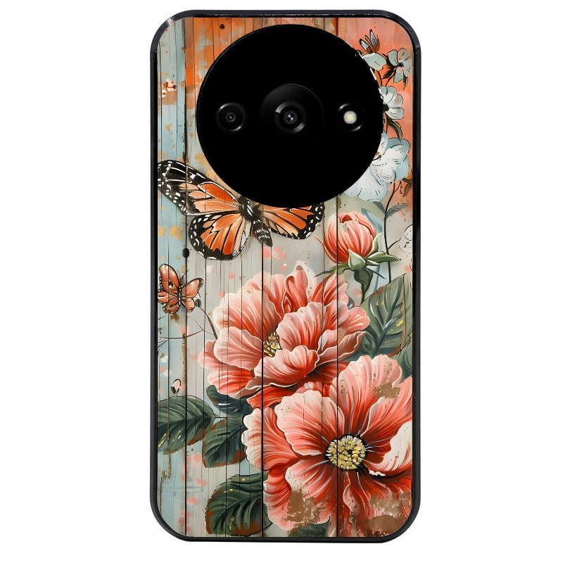Coque noire taperso pour Redmi A3 avec motif bois et papillon 3 protection antichoc personnalisée