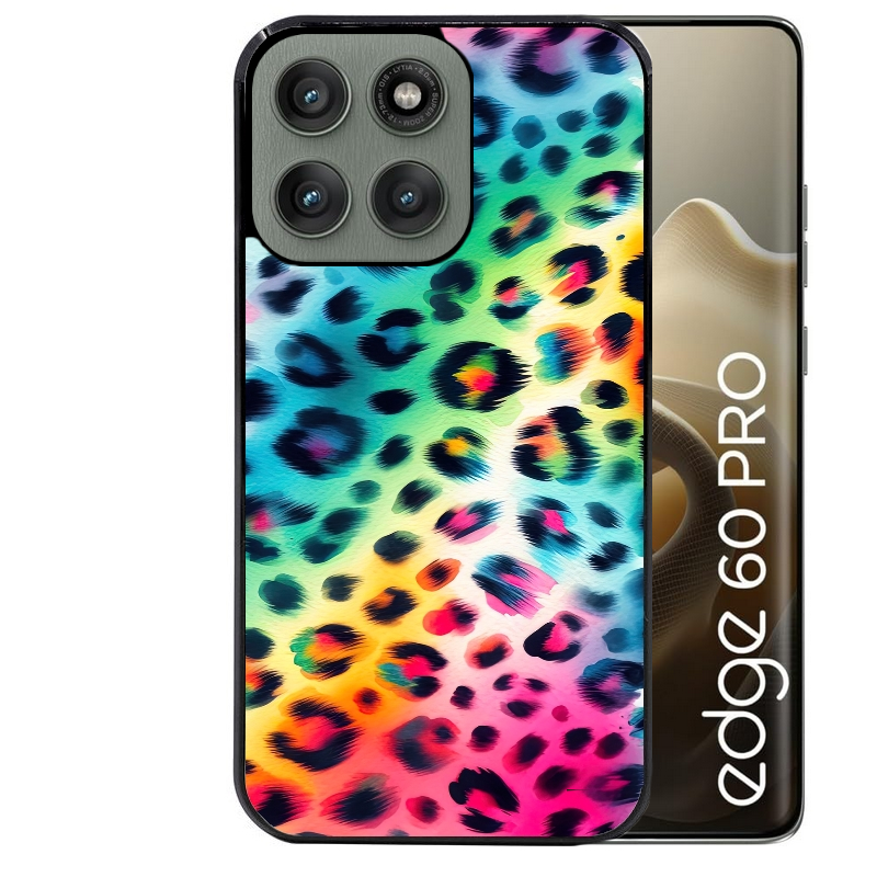 Coque noire taperso pour Moto Edge 60 et Neo Fusion Pro avec motif leopard arc protection antichoc personnalisée