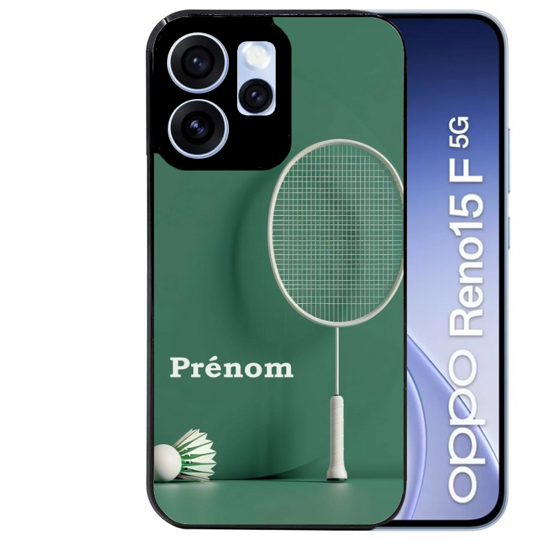 Coque noire taperso pour OPPO Reno 15 et F FS 5G avec motif badminton sport personnalise protection antichoc personnalisée