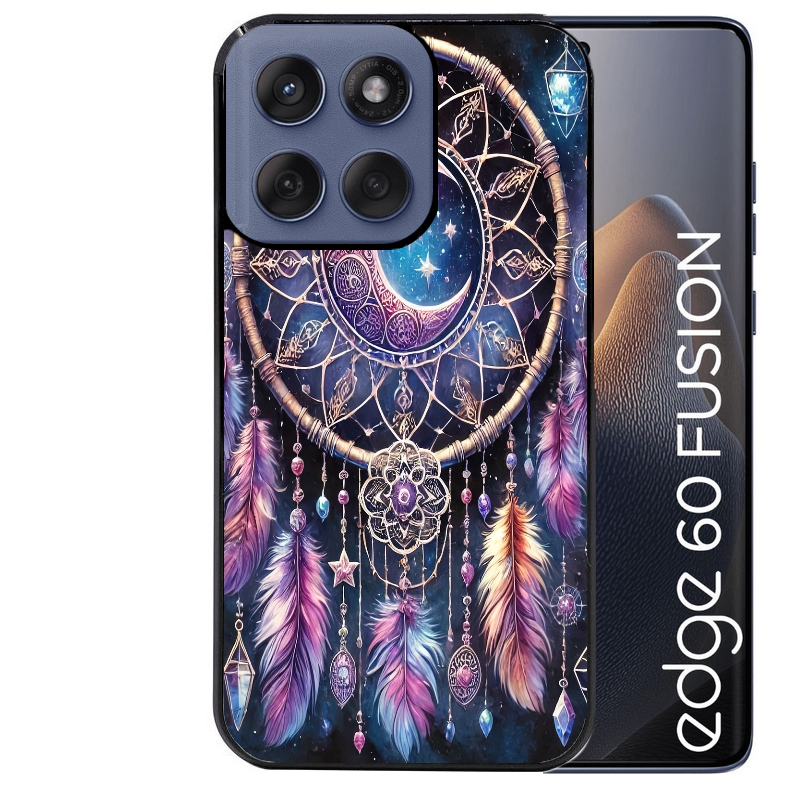 Coque noire taperso pour Moto Edge 60 et Neo Fusion Pro avec motif dreamcatcher et lune protection antichoc personnalisée