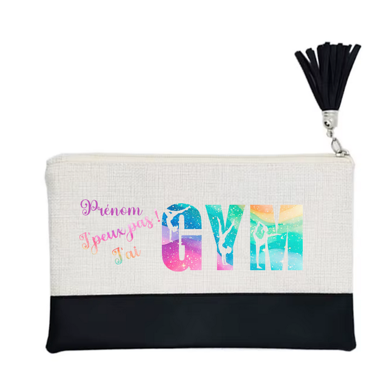 Pochette personnalisée de maquillage maniques Taperso argent avec motif gym jpeux pas en toile et simili cuir personnalisée