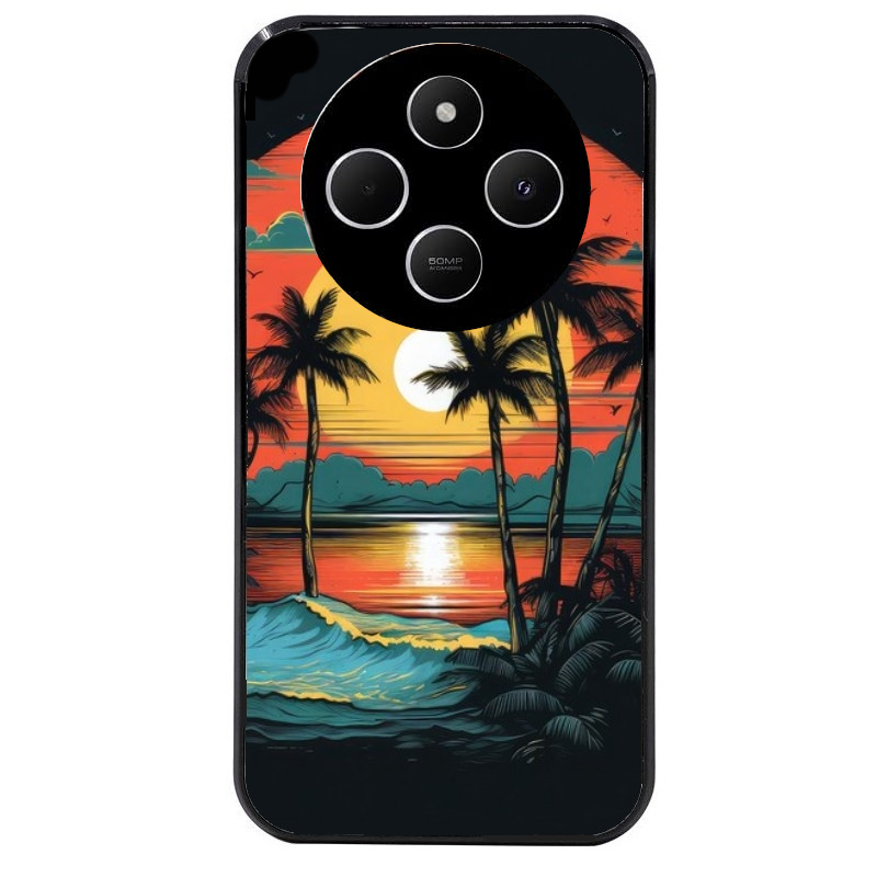 Coque noire taperso pour POCO C75 avec motif hawaii palmier protection antichoc personnalisée