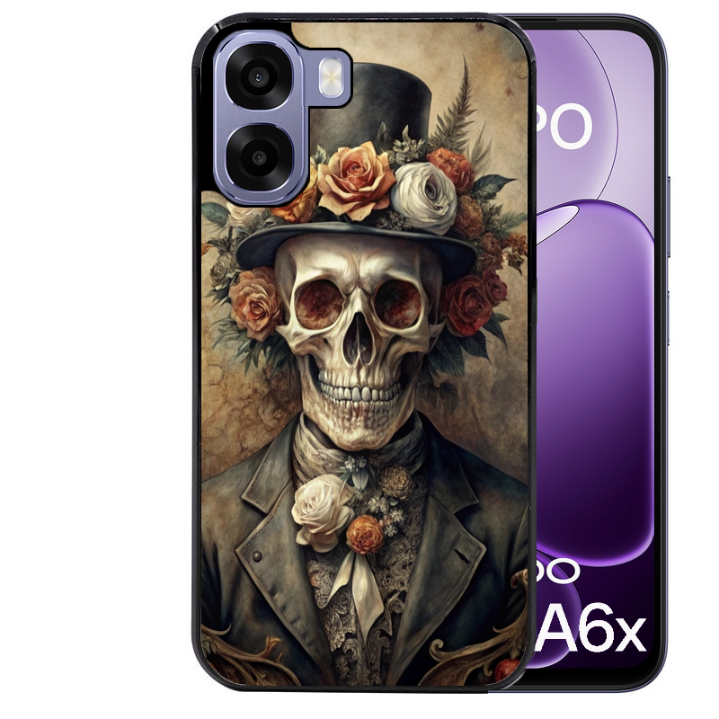 Coque noire taperso pour OPPO A6 A6X 4G et 5G avec motif tete de mort chapeau protection antichoc personnalisée