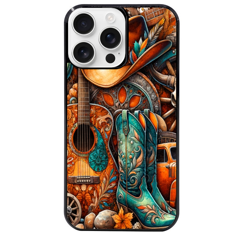 Coque noire taperso pour Iphone 16 16E PLUS MAX PRO avec motif cow boy et texas automne protection antichoc personnalisée