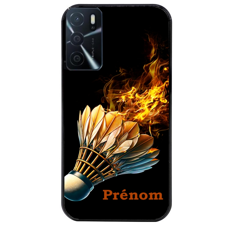 Coque noire taperso pour OPPO A16 et A16S avec motif badminton flamme personnalise protection antichoc personnalisée