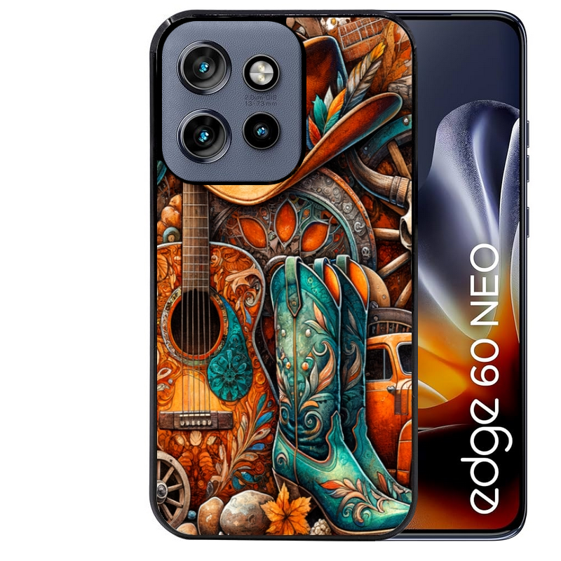 Coque noire taperso pour Moto Edge 60 et Neo Fusion Pro avec motif cow boy et texas automne protection antichoc personnalisée