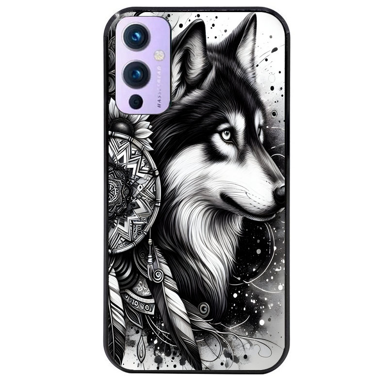 Coque noire taperso pour OnePlus 9 et 9 PRO avec motif loup dreamcatcher protection antichoc personnalisée