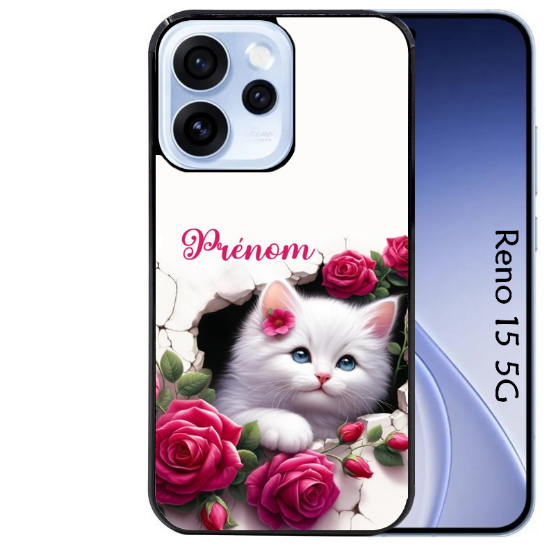 Coque noire taperso pour OPPO Reno 15 et F FS 5G avec motif chat fleurs personnalisee protection antichoc personnalisée