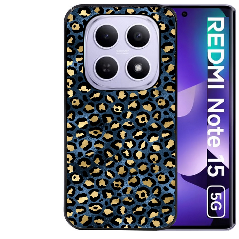 Coque noire taperso pour Redmi Note 15 et PRO PLUS 4G 5G avec motif leopard bleu protection antichoc personnalisée