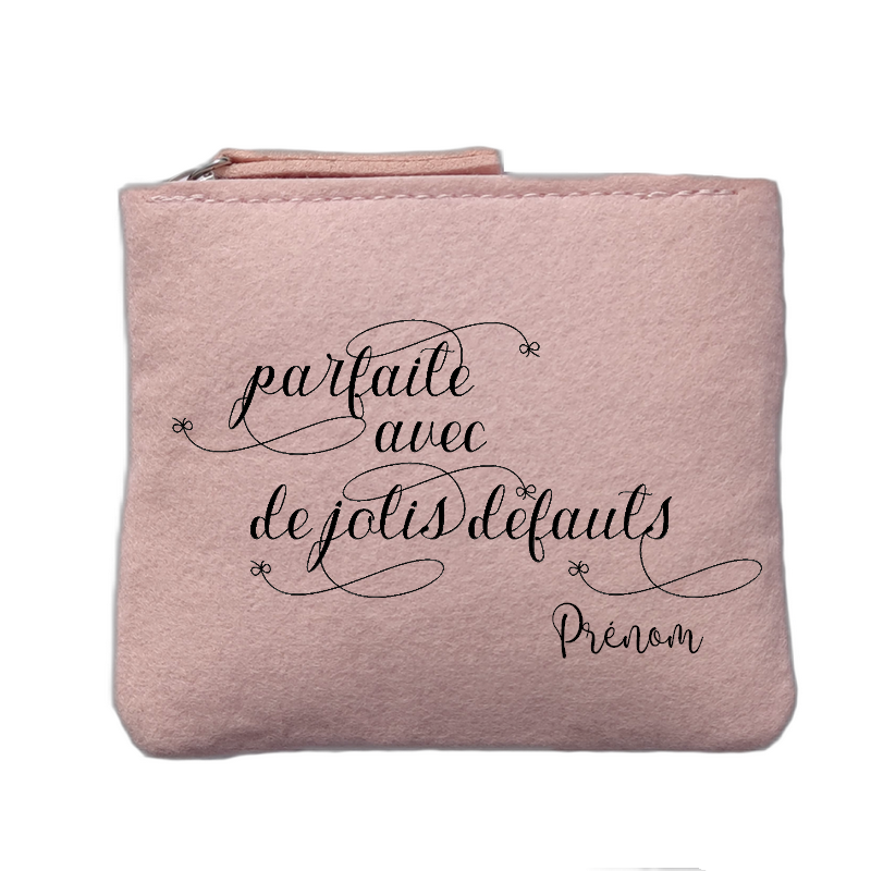 Porte monnaie personnalisé motif parfaite defauts rose clair en feutrine en feutrine