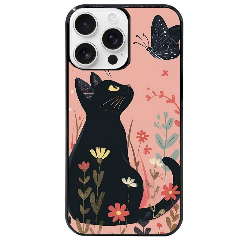 Coque noire taperso pour Iphone 16 16E PLUS MAX PRO avec motif chat papillon 2 protection antichoc personnalisée