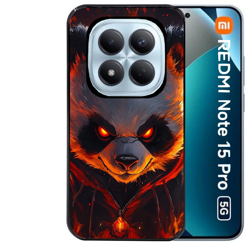Coque noire taperso pour Redmi Note 15 et PRO PLUS 4G 5G avec motif panda very angry protection antichoc personnalisée