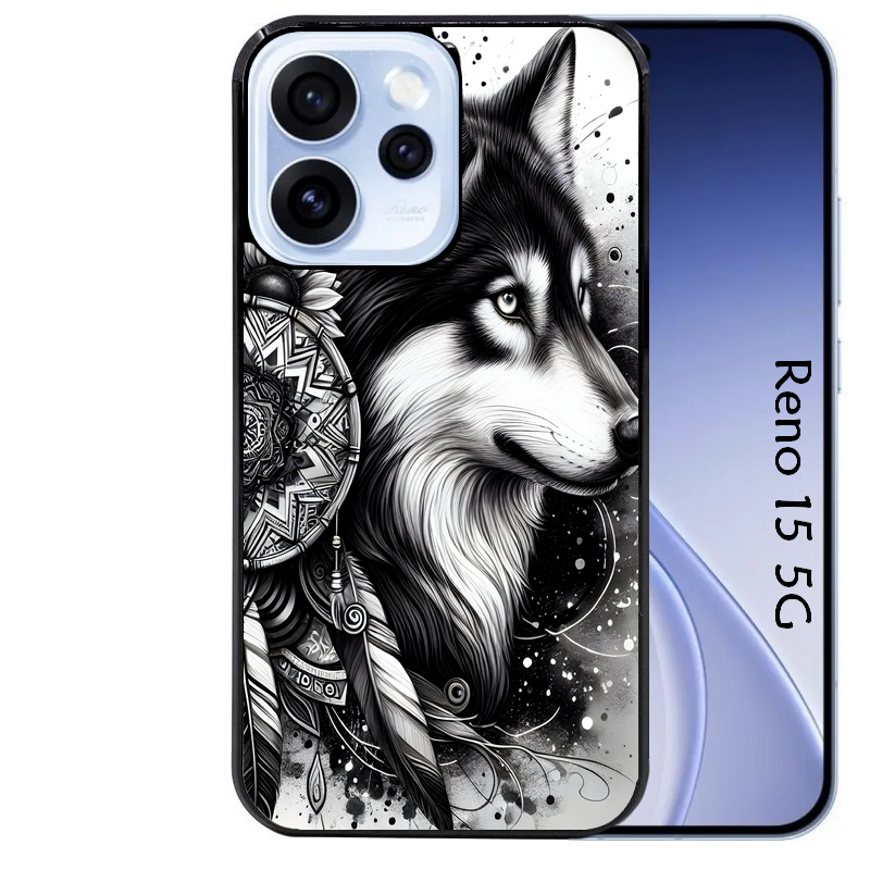 Coque noire taperso pour OPPO Reno 15 et F FS 5G avec motif loup dreamcatcher protection antichoc personnalisée