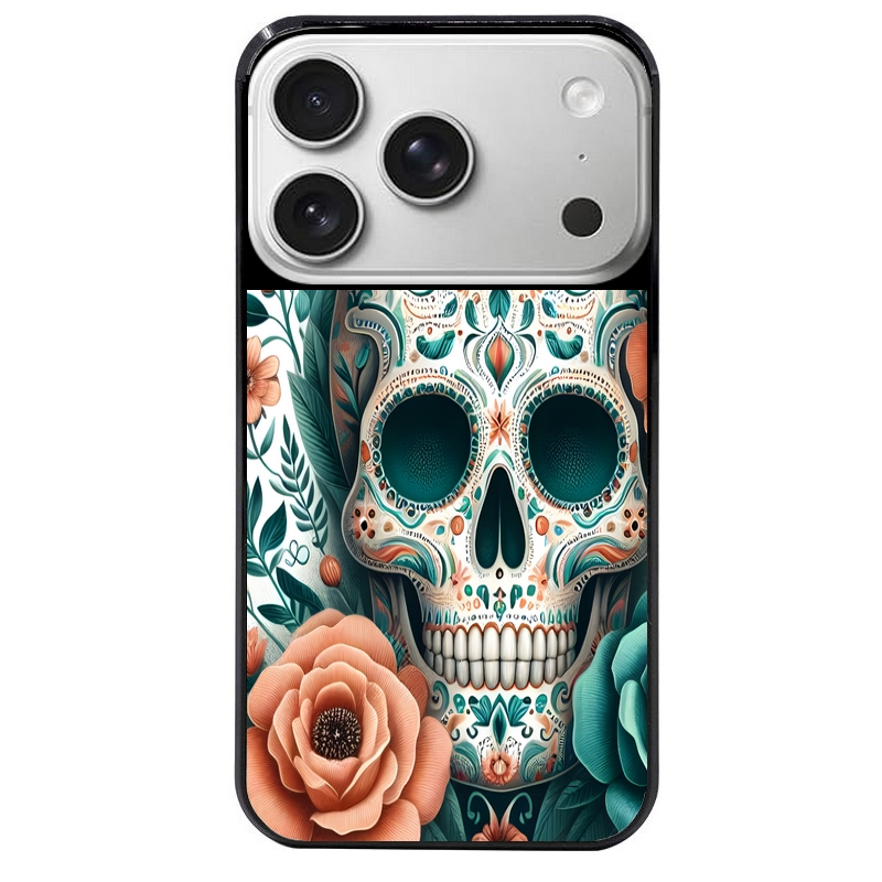 Coque noire taperso pour Iphone 17 17E AIR MAX PRO avec motif mort mexicaine turquoise protection antichoc personnalisée