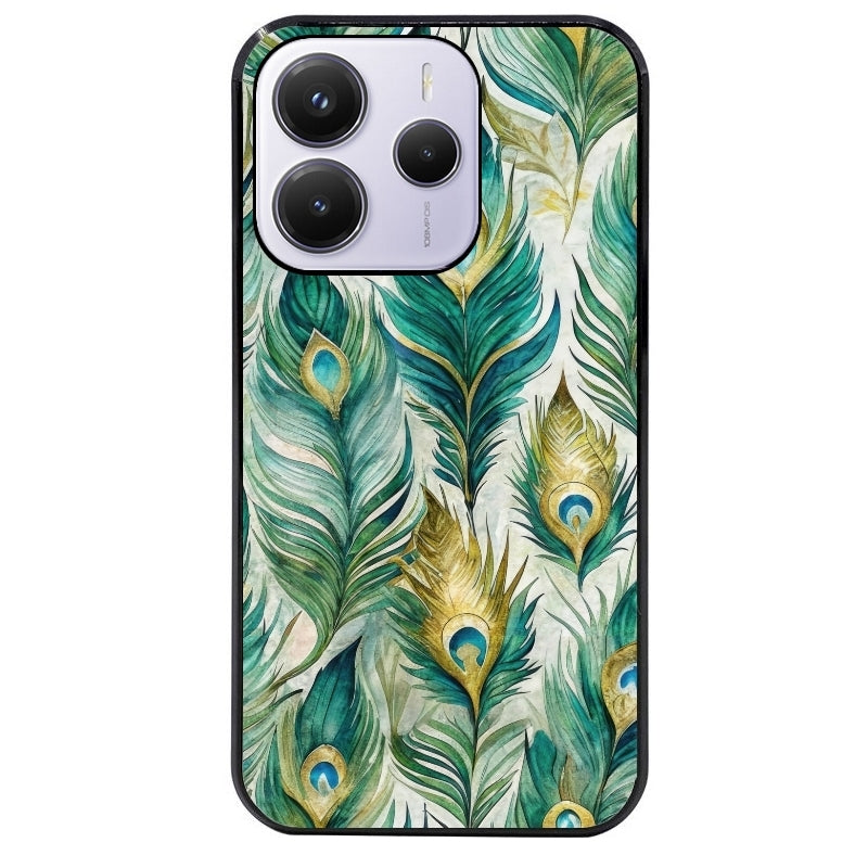 Coque noire taperso pour Redmi Note 14 et PRO PLUS 4G 5G avec motif paon plumes protection antichoc personnalisée