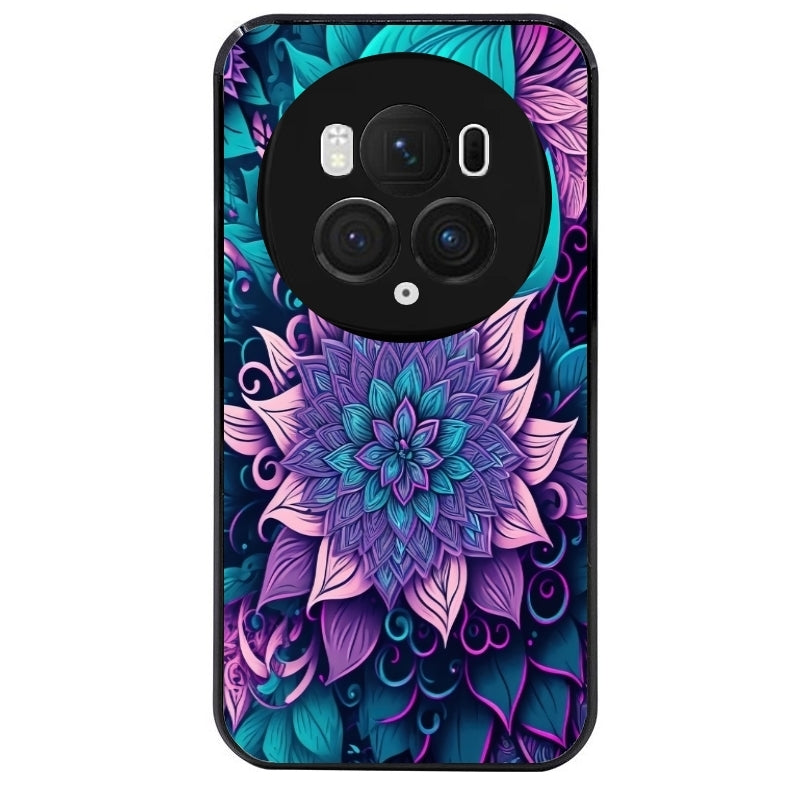Coque noire taperso pour Magic 5 6 LITE et PRO avec motif tropical mandala et fleur violet protection antichoc personnalisée