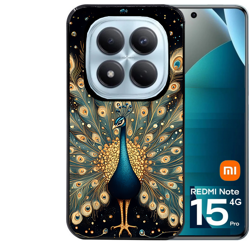 Coque noire taperso pour Redmi Note 15 et PRO PLUS 4G 5G avec motif paon mandala protection antichoc personnalisée