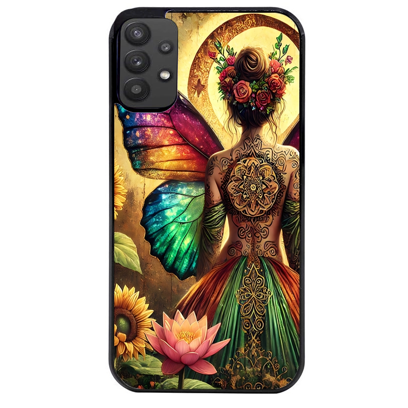 Coque noire taperso pour galaxy A22 A32 A52 A52S 4G 5G  avec motif fee et fleurs protection antichoc personnalisée