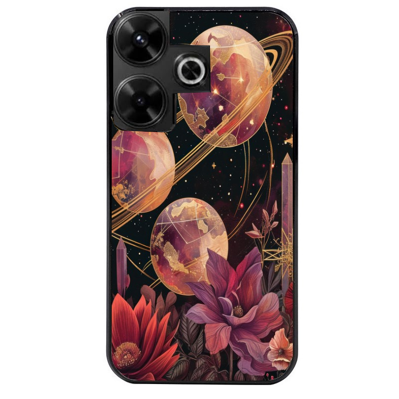 Coque noire taperso pour POCO M6 4G avec motif astro et fleurs protection antichoc personnalisée