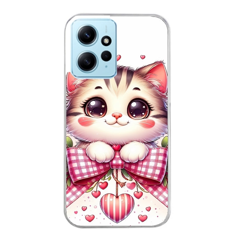 Coque taperso pour Redmi Note 12 4G 5G PRO 4G avec motif chat noeud et coeur protection antichoc personnalisée