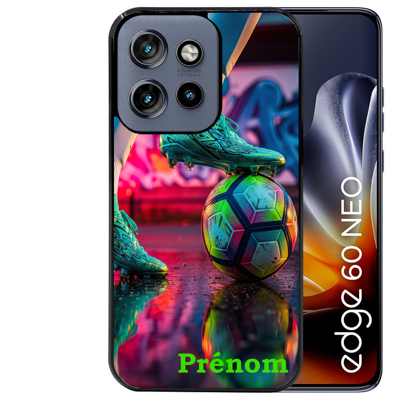 Coque noire taperso pour Moto Edge 60 et Neo Fusion Pro avec motif foot controle personnalisee protection antichoc personnalisée