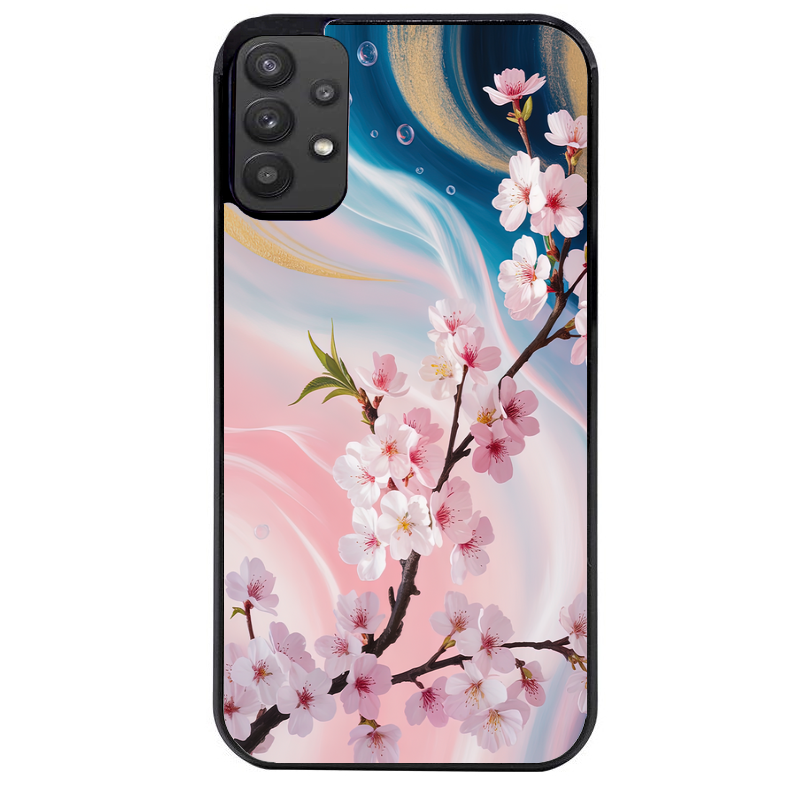 Coque noire taperso pour galaxy A22 A32 A52 A52S 4G 5G  avec motif marbre fleur cerisier protection antichoc personnalisée