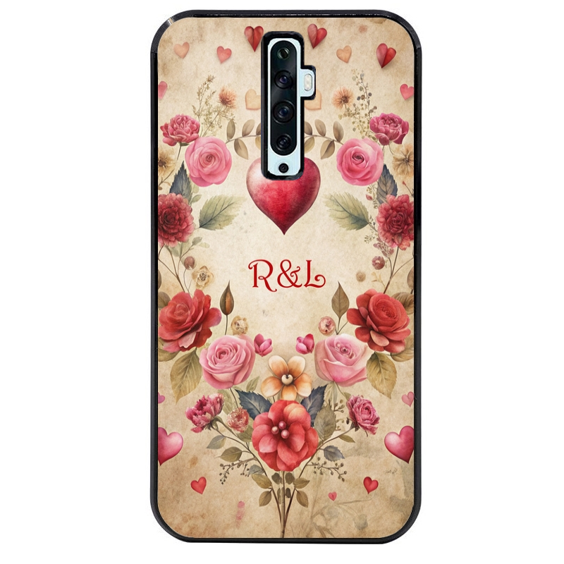 Coque noire taperso pour OPPO Reno 2 et 2Z avec motif coeur vintage et initiales personnalisee protection antichoc personnalisée