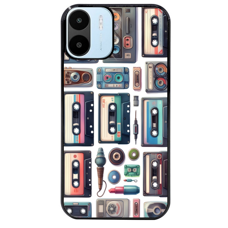 Coque noire taperso pour Redmi A1 et A2 avec motif cassette multi protection antichoc personnalisée