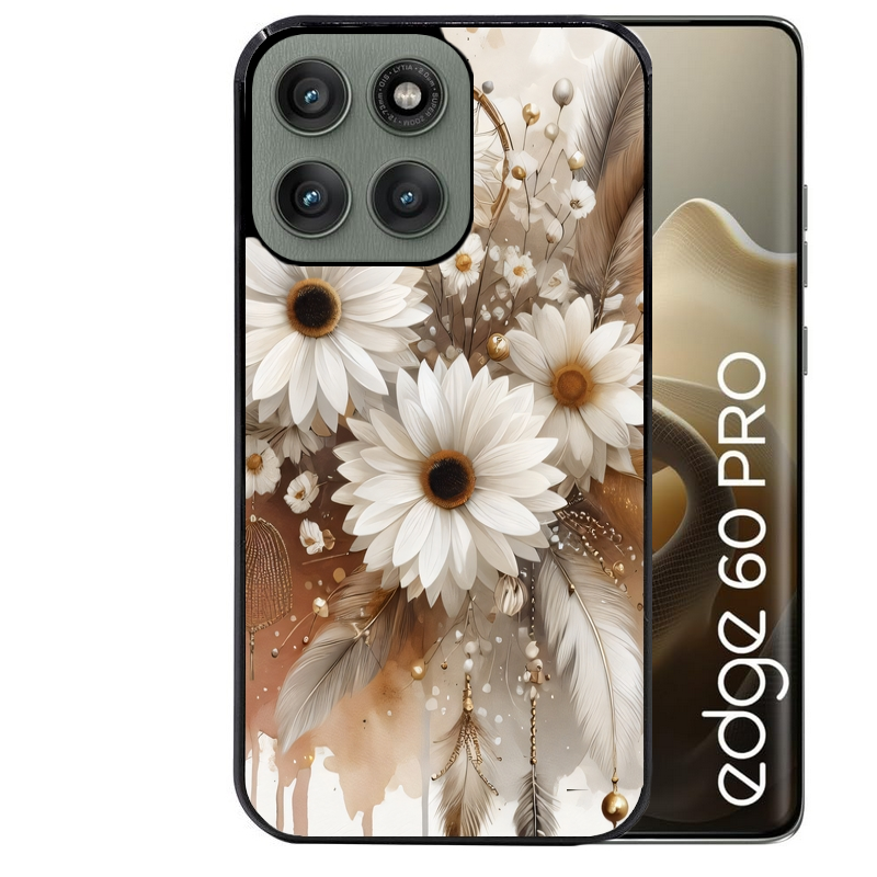 Coque noire taperso pour Moto Edge 60 et Neo Fusion Pro avec motif dreamcatcher marguerite protection antichoc personnalisée