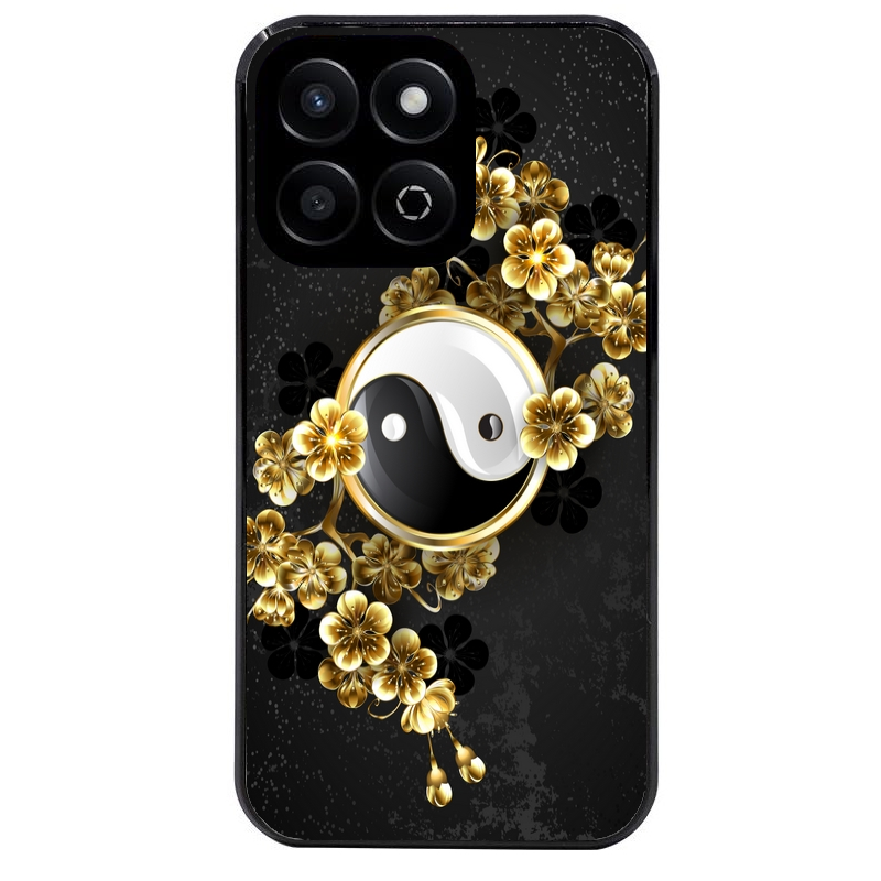 Coque noire taperso pour Honor X8 5G avec motif yin yang et fleur protection antichoc personnalisée