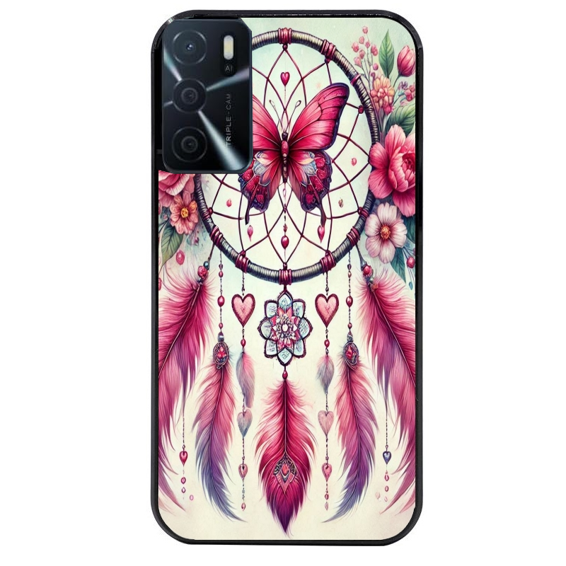 Coque noire taperso pour OPPO A16 et A16S avec motif dreamcatcher et papillon protection antichoc personnalisée