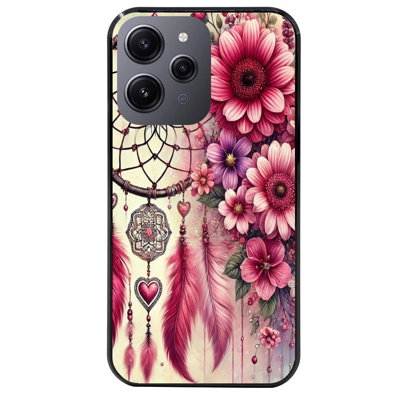 Coque noire taperso pour Redmi 12 4G et 5G avec motif dreamcatcher et coeur protection antichoc personnalisée