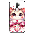 Coque noire taperso pour OPPO A5 A9 2020 avec motif chat noeud et coeur protection antichoc personnalisée