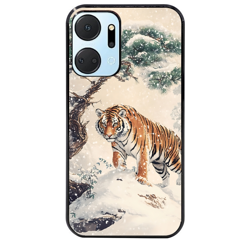 Coque noire taperso pour Honor X7A avec motif tigre bonzai protection antichoc personnalisée