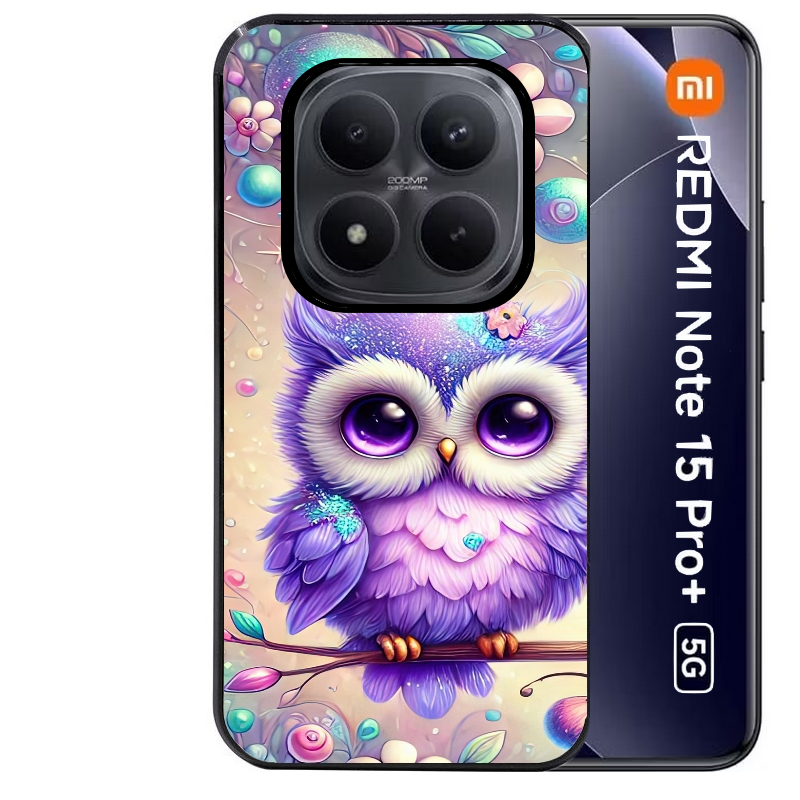 Coque noire taperso pour Redmi Note 15 et PRO PLUS 4G 5G avec motif chouette violette protection antichoc personnalisée