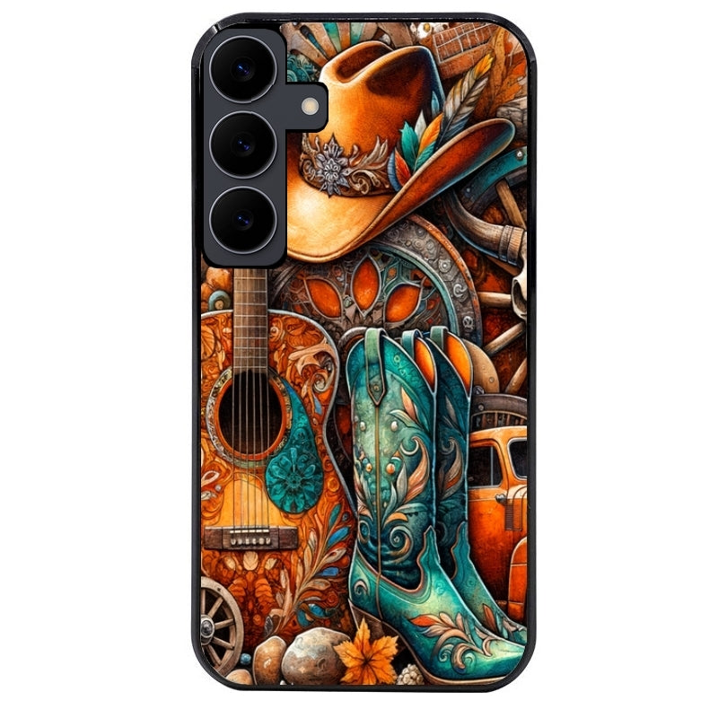 Coque noire taperso pour galaxy A06 A16 A26 A36 A56 avec motif cow boy et texas automne protection antichoc personnalisée