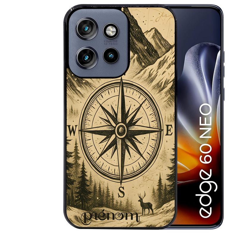 Coque noire taperso pour Moto Edge 60 et Neo Fusion Pro avec motif voyage et boussole protection antichoc personnalisée
