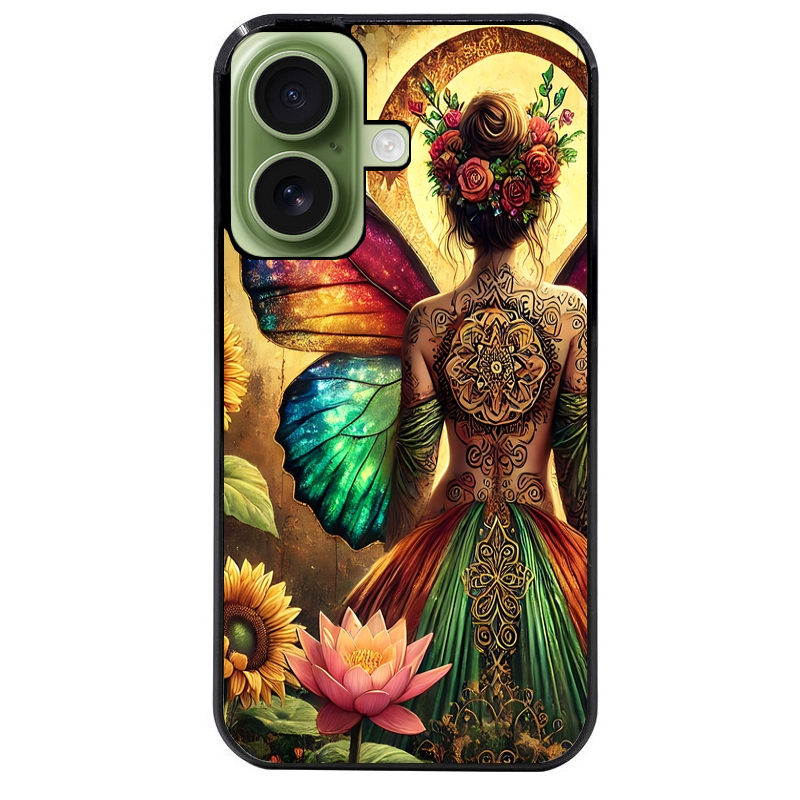 Coque noire taperso pour Iphone 17 17E AIR MAX PRO avec motif fee et fleurs protection antichoc personnalisée