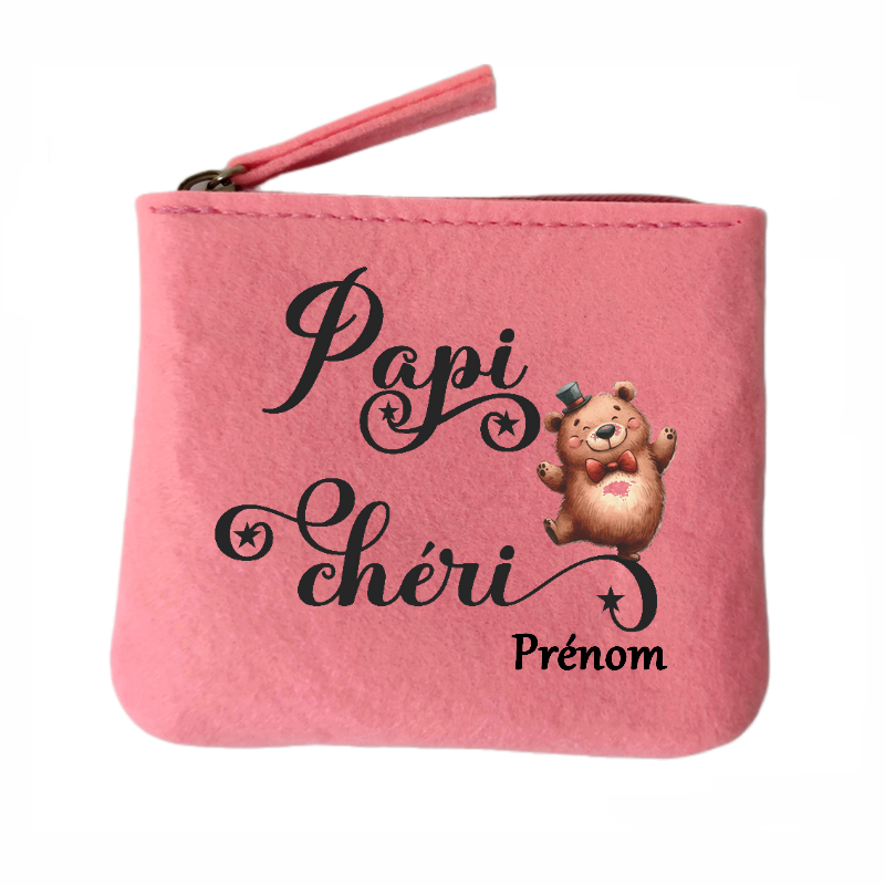 Porte monnaie personnalisé papi chéri en feutrine en feutrine