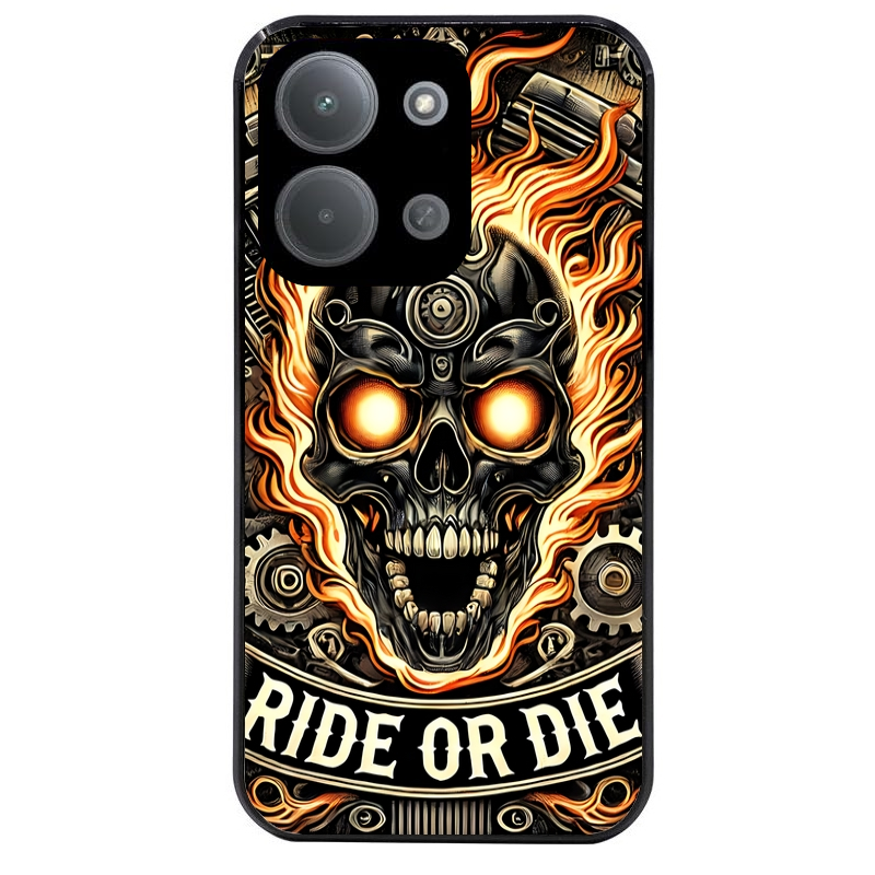 Coque noire taperso pour POCO C85 avec motif tete de mort flamme protection antichoc personnalisée