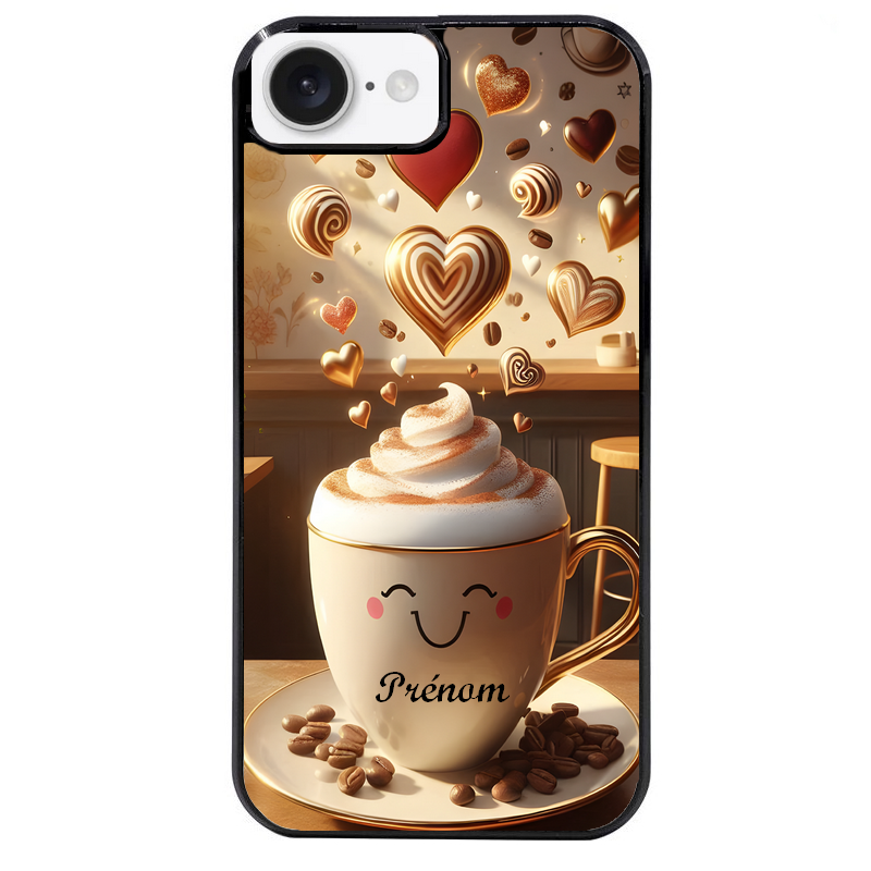 Coque noire taperso pour Iphone 16 16E PLUS MAX PRO avec motif cafe love morning personnalise protection antichoc personnalisée