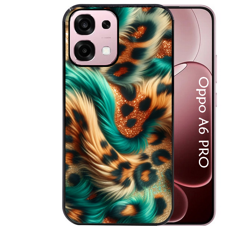 Coque noire taperso pour OPPO A6 PRO 4G et 5G avec motif effet fourrure leopard 3 protection antichoc personnalisée