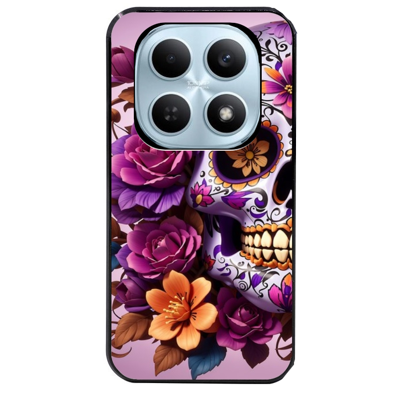 Coque noire taperso pour POCO M8 5G et PRO 5G avec motif tete de mort calavera violette protection antichoc personnalisée