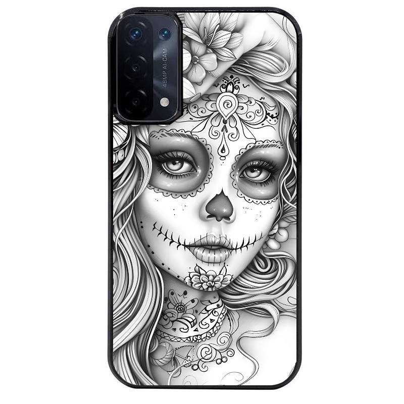 Coque noire taperso pour OPPO A54 et A74 5G avec motif mort calavera tatoo protection antichoc personnalisée