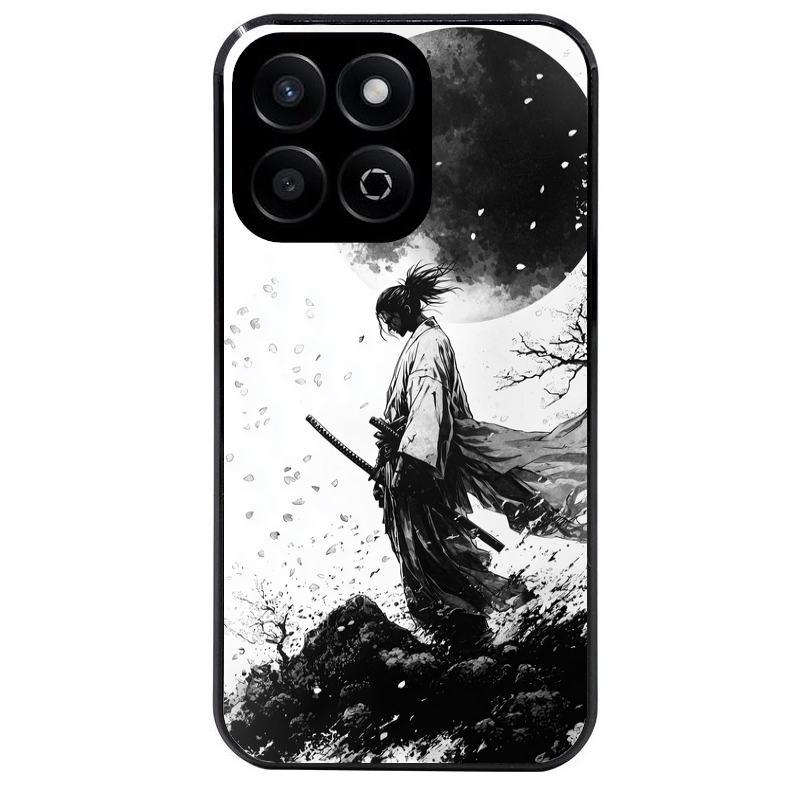 Coque noire taperso pour Honor 70 LITE 90 et LITE avec motif samourai et lune protection antichoc personnalisée