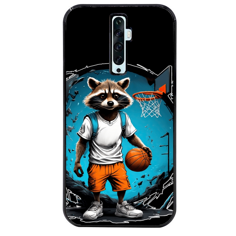 Coque noire taperso pour OPPO Reno 2 et 2Z avec motif basket racoon protection antichoc personnalisée