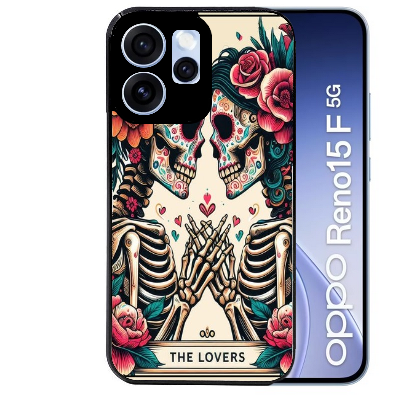 Coque noire taperso pour OPPO Reno 15 et F FS 5G avec motif tete de mort lovers protection antichoc personnalisée